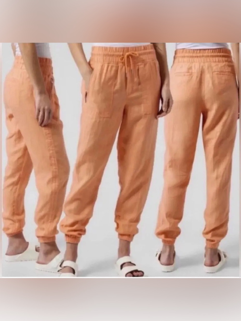 Athleta Peach Drawstring Linen Joggers